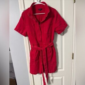 Red Short Sleeve denim utility romper